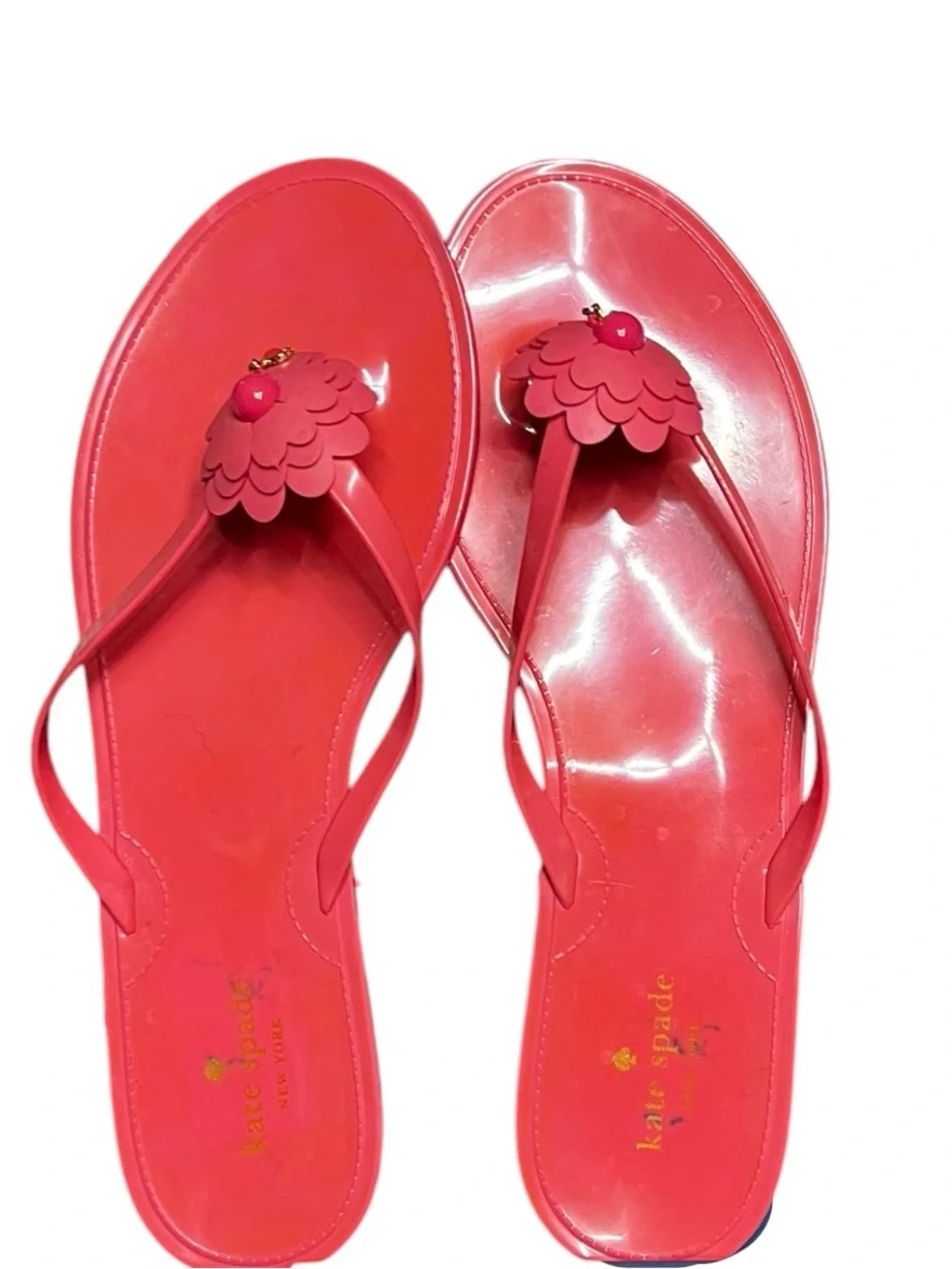 🌻Kate Spade Jessa Jelly Sandals Pink Slip On Flower Flat Sandals Size 10 {Flaw}